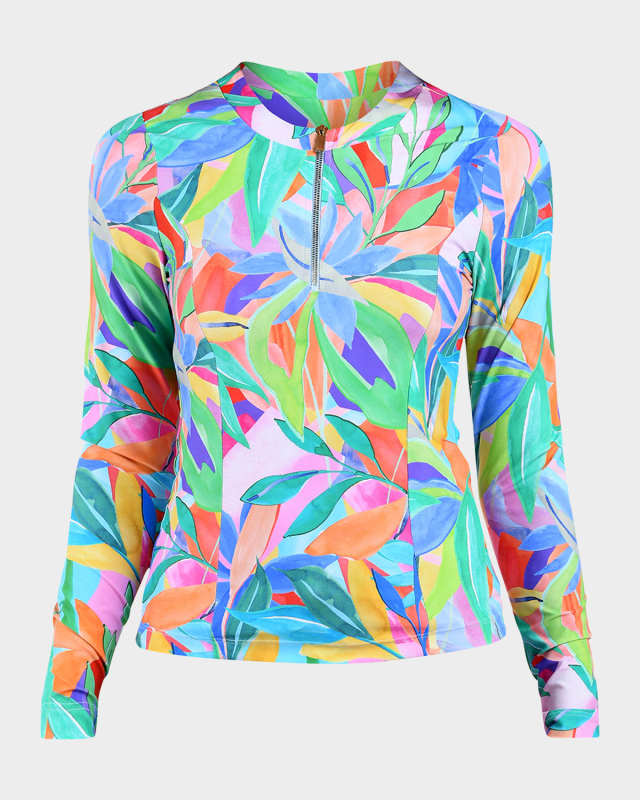 Tropi-Flage Half-Zip Rashguard Swim Top